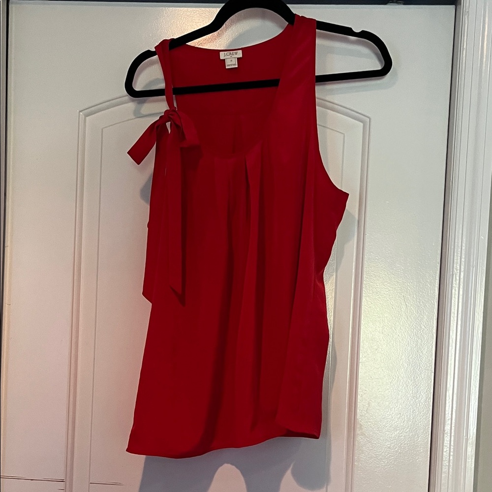 J. Crew Bold Red Sleeveless Top with Bow Accent